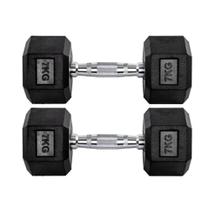 Par Halteres 7kg + 7kg Dumbbell Sextavado Emborrachado Pegada Cromada Gallant (GDb07F3B-Pt)