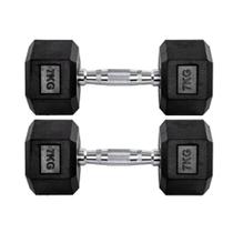 Par Halteres 7kg + 7kg Dumbbell Sextavado Emborrachado Pegada Cromada Gallant (GDb07F3B-Pt)