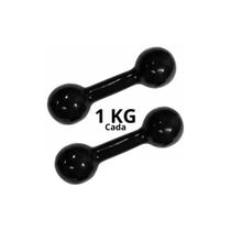 Par Halteres Emborrachado Preto 1 Kg Fitness Musculação