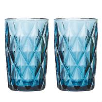 Par Jogo 2 Copos de Vidro Grosso Diamante Diamond 370ml Suco Água Refrigerante Café Drink Cor:Azul