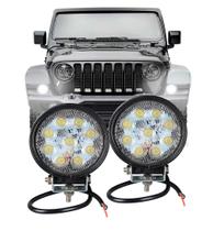 Par kit 2 Farol De Milha 9 Leds Off Road Redondo 27w 12v 24v Carro 4x4 Troller Suv Trator Moto Universal Longo Alcance