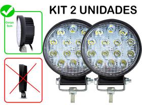 Par Kit 2 Un Farol Led Redondo Milha 42w 14 Leds 12v/24v Universal Carro Jeep Moto Caminhão Trator Troller 6000k