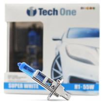 Par Lâmpada Automotiva Super Branca 12V H1 8500K 55W TechOne