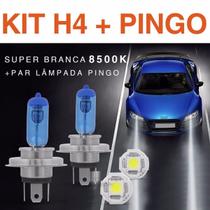 Par Lampada H4 Super Branca Tipo Xenon 8500k + Par Pingo Led - Importada