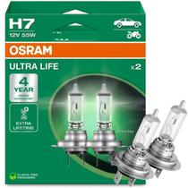 Par Lâmpada Halógena Osram Ultra Life H7 55W 12V Longa Duração Até 4x Mais Vida Útil Farol Alto e Baixo