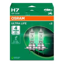 Par Lampada Osram H7 Farol Baixo Ultra Life 55W 12V Halogena PX26d Alta Durabilidade Duobox