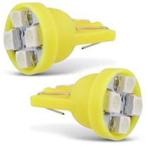 Par Lâmpadas LED T10 W5W Pingo 4 LEDs 2W 12V Luz Amarela Aplicação Farol Meia Luz