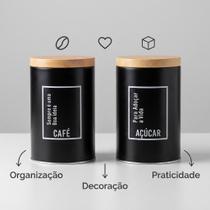 Par Latas de Metal Cafe e Acucar Porta Mantimento Redondo Branco Tampa Bambu Moderno Kit 2 Peças Par Latas de Metal Cafe e Acucar Porta Mantimento Redondo Branco Tampa Bambu Moderno Kit 2 Peças