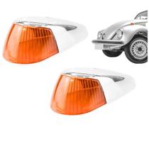 Par Lente Pisca Seta Dianteira + Capa Cromada Fusca Laranja