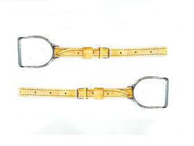 Par loros amarelo couro estribo ferro montaria cavalo