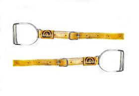 Par loros couro amarelo com estribo aço inox montaria