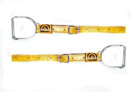 Par loros couro amarelo com estribo montaria aço inox