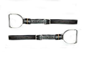 Par loros couro preto com estribo montaria aço inox