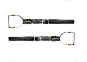 Par loros preto couro com estribo rolete cobre aço inox