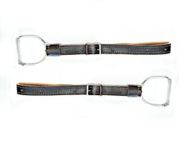 Par loros preto couro estribo aço inox montaria cavalo