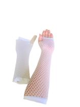 Par Luva Arrastão Longa Punk Rock Gótico Branca Fantasia