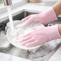 Par Luvas Silicone Esponja Limpeza Banheiro Cozinha Multiuso