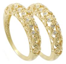 Par Meia Aliança Aparador Anel Flores Diamantes 24pt Ouro 18