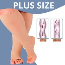 Par Meia De Compressão Plus Size Com Ponteira Aberta 3/4 Unissex Para Obesos e Idosos Com Varizes Dores e Inchaço nas Pernas - Original