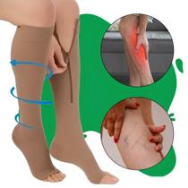 Par Meia Média Compressão Varizes Pernas Cansadas Inchaço Dores Zíper 20 a 30Mmhg Compressão Unissex