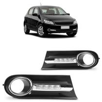 Par Moldura Grade do Milha Daylight Gol Voyage Saveiro G5 2009 2010 2011 2012 Com Furo Milha Aro Friso Cromado Led