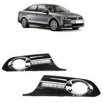 Par Moldura Grade Milha Daylight Jetta 2011 2012 2013 2014 LED Furo Milha Aro Cromado