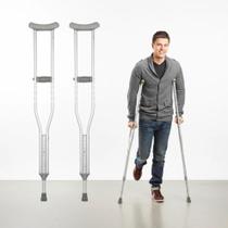 Par Muletas Axilar Alumínio Regulável 130kg Reabilitação Ortopédica Cinza