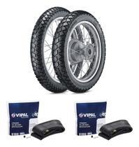 Par Pneu Vipal Tr300 90/90-19 Dianteiro E 110/90-17 Traseiro + Câmaras De Ar para moto NXR 125/150/160 Crosser 150 - Brandy