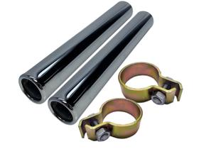 Par Ponteiras Escapamento Fusca Inox Cromada Com Abraçadeiras VW 1300 1500 1600 1970 a 1996 Par Ponteiras Escapamento Fusca Inox Cromada Com Abraçadeiras VW 1300 1500 1600 1970 a 1996