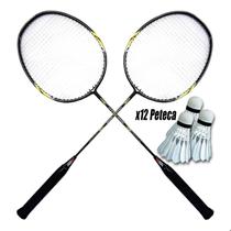 Par Raquete De Badminton Tênis Squash Praia Clube Quintal Quadra +12 petecas