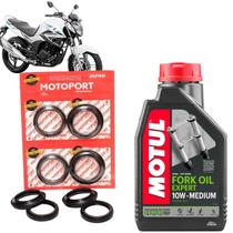 Par Retentor Bengala + Guarda Pó + Óleo Suspensão Motul Fork Oil Semi Sintético 10w 1L Yamaha Fazer 250 2012 a 2017
