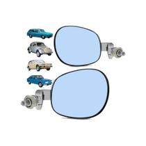 Par Retrovisor Fusca Raquete Aço Inox Lente Convexo Azul
