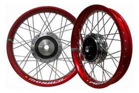Par Roda Aro Monaco Aero Vermelho Cubo Diamantado Titan 150 Tambor