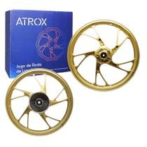 Par Roda Dourada Liga Leve Pe de Galinha Pop 100/Pop 110i (com Rolamento/retentor/prisioneiro)