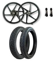 Par Roda Liga Leve Cg TITAN FAN 150 2004 A 2013 FREIO DISCO + Par Pneus Vipal ST600 + BICOS BRINDE