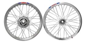 Par Rodas Xtz 125 Aro Alumínio Polido Fabreck Raio 4mm Aço Par Rodas Xtz 125 Aro Alumínio Polido Fabreck Raio 4mm Aço