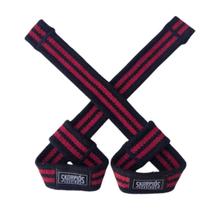 Par Strap Musculação Algodão Reforçado Preto e Vermelho Academia Treino Pegada Ajustável
