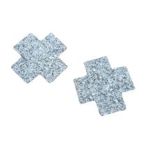 Par Tapa Mamilo em X com Strass Brilhante Yaffa Prata