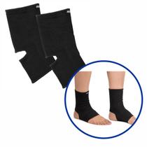 Par Tornozeleira Elástica Preta Mercur Ortopédica Apoio Lesão Muscular Inchaço Fisioterapia Esporte Entorse Estabilidade Conforto Segurança Compressão