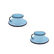 Par Xícara 240ml c/ Pires Esmaltados Premium Café Azul Claro Par Xícara 240ml c/ Pires Esmaltados Premium Café Azul Claro