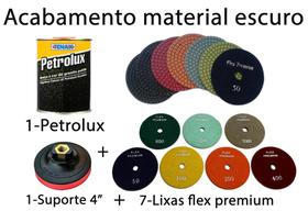 Para Marmoraria - Petrolux Preto+sete lixas flex premium+suporte de 4 pol com espuma.