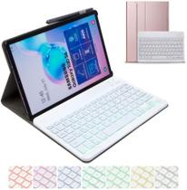 para Samsung Galaxy Tab S7 2020 T870 T875 Capa de couro do teclado, 7 Color Backlit Slim PU Case Wireless Bluetooth Stand Cobertura de teclado removível para SM-T870 SM-875 11 polegada (Rose Gold)