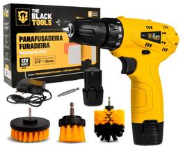 Parafusadeira 12v Bivolt + Kit Escova Limpeza Estofados - The Black Tools