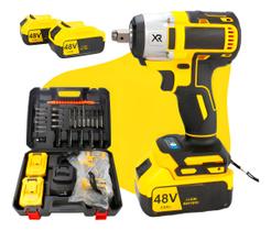Parafusadeira Chave De Impacto Furadeira 1/2 Profissional 2 Baterias 48V 380Nm Com Maleta