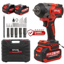 Parafusadeira Chave de Impacto Furadeira 3 em 1 Profissional Brushless 2 Baterias 21V Torque 800Nm Spark Br