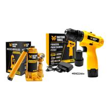 Parafusadeira e Furadeira 12V com Macaco Hidráulico Garrafa 6 Toneladas Fasterr Parafusadeira e Furadeira 12V com Macaco Hidráulico Garrafa 6 Toneladas Fasterr