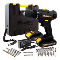 Parafusadeira e Furadeira a Bateria 21V Carbon com 35 Acessórios Titanium Platina