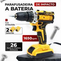 Parafusadeira e Furadeira A Bateria 21V Sem Fio Bivolt De Impacto Profissional Kit 26 Peças Maleta