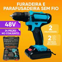 Parafusadeira e Furadeira A Bateria 48V Bivolt Sem Fio Torque 45Nm Com Kit 24 Peças Maleta
