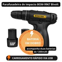 Parafusadeira e Furadeira de Impacto 12V Bomvink - Com 2 Baterias Recarregáveis 1200mAh e Maleta - Bivolt